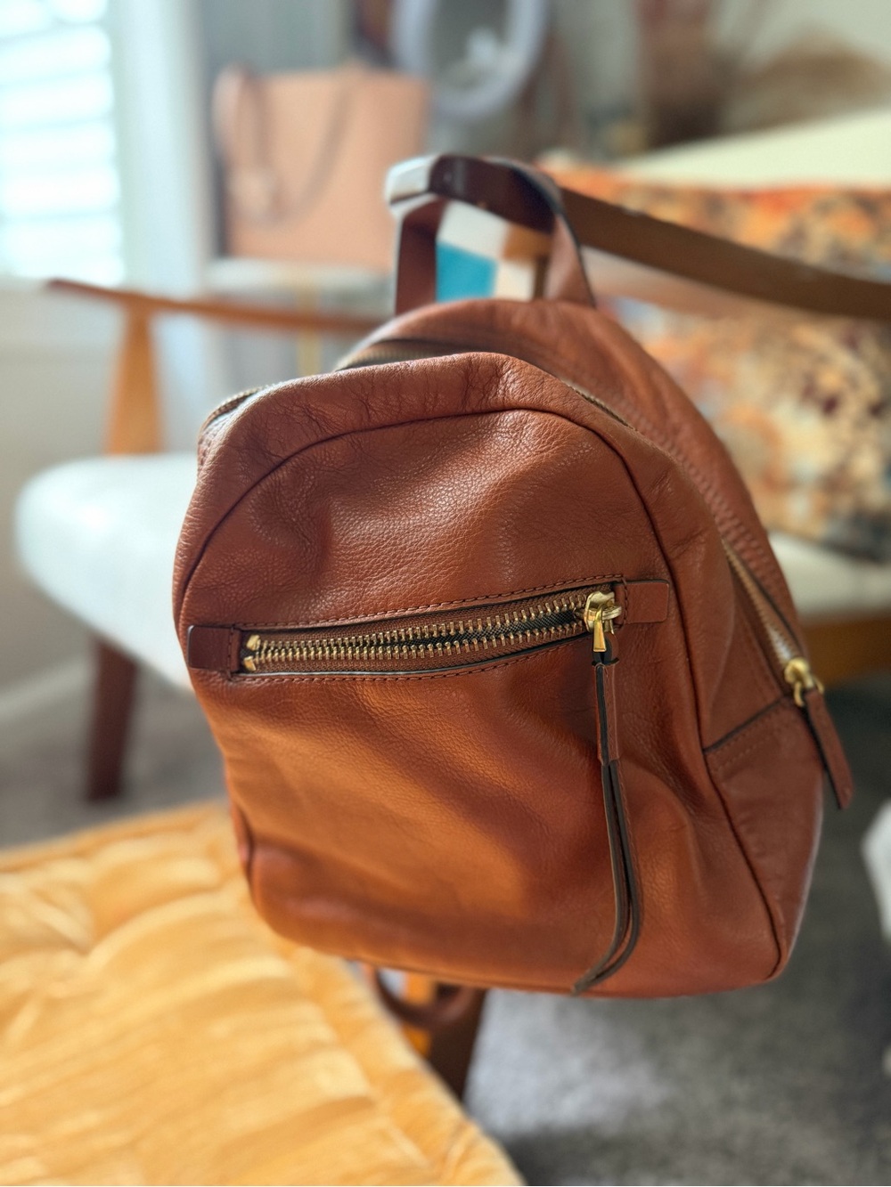 Fossil Cognac Brown Genuine Leather Backpack Purse